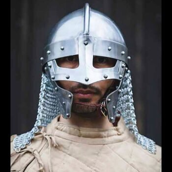 Viking Raven Helmet With Chainmail Silver Finish