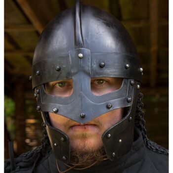 Viking Raven Helmet With Chainmail Black Finish