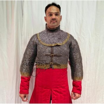 Chainmail Half body, 9mm Flat Ring solid ring dome riveted with Two Brass Line