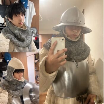Chainmail coif with Cotton Padded Hood - 9mm Flat Ring with Solid Ring Dome Riveted