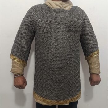 Chainmail Shirt - 6MM Round Ring Riveted Solid Rings with Brass Trim on Edge