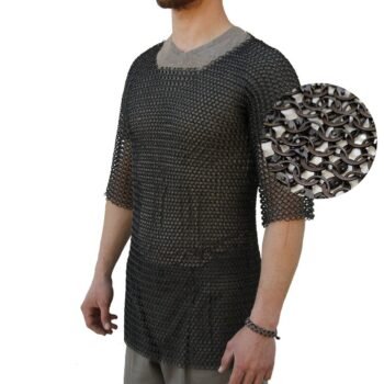 Chainmail Shirt 10MM Round Ring Riveted with Solid Ring Aluminium Black