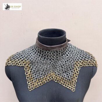 Chainmail Collar 9MM Flat Ring Riveted Solid Ring with Brass Trim