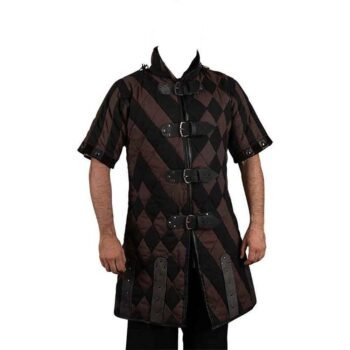Medieval Gambeson Cotton Padded Black Leather Trim