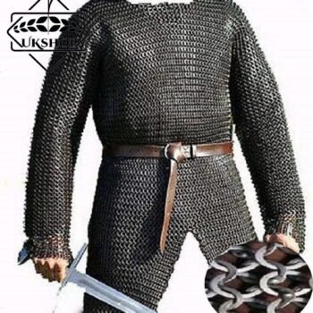 10mm Chainmail shirt, Flat Riveted With Solid rings Chain mail shirt, Hauberk Full Sleeves Chainmail Shirt, Thanks giving gift