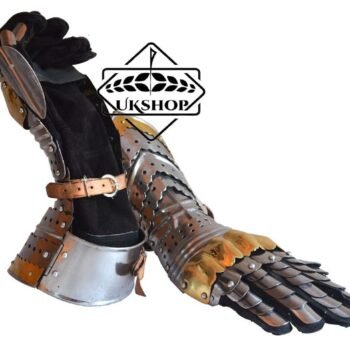Medieval Gauntlets with Silver Finish Steel with Brass