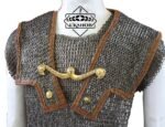Stainless Steel Lorica Hamata, 9mm Flat Rivited Ring With Brown Leather