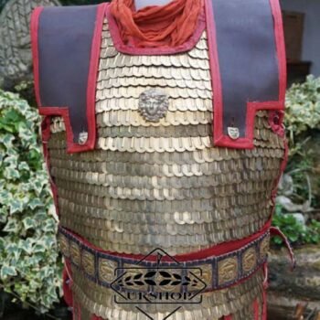 Brass Scale Lorica Squamata, Lorica SQUAMATA, large scales (36/26 ) MM with Natural Leather Shoulder, Thanks giving gift