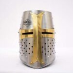 Medieval Crusader Helmet, Silver Finish with Inside Leather Liner