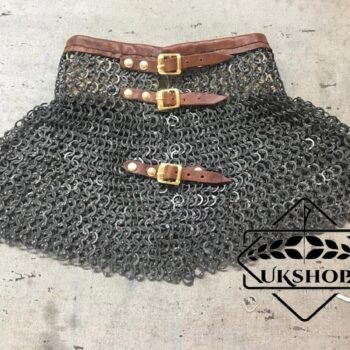 chainmail collar (neck protection) with leather, 9MM flat riveted With Solid rings, Easter
