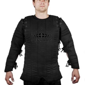 Medieval Black Gambeson w Arm Lacing, Medieval Costume Gambeson For Events, Thanks giving gift