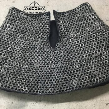 Chainmail Aventail with Cotton Padded collar (neck protection), 9mm flat riveted with solid rings Aventail, Easter