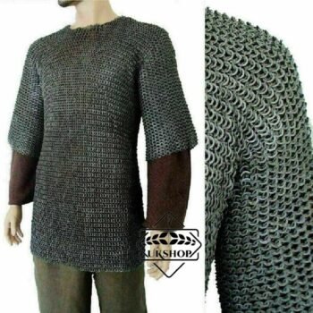 9mm Chainmail shirt, 9MM Flat Riveted With Solid Rings Chainmail Shirt, Haubergeon Chainmail shirt Half Sleeves, Thanks giving gift