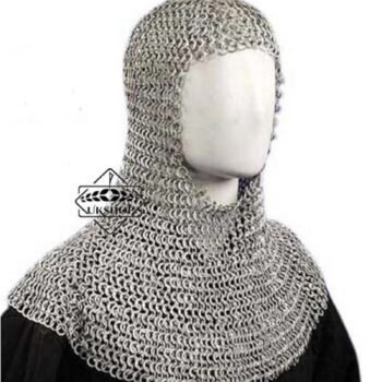 Aluminum Chainmail coif,  9mm Flat riveted with Solid Rings coif / hood,  Easter
