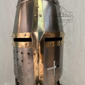 Medieval Templar Knight Crusader Helmet with Brass Cross, With Free Wooden Stand, Thanks giving gift