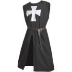 Knight Tunic Medieval Costume with Maltese Cross Black