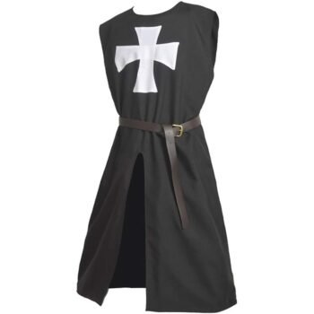 Knight Tunic Medieval Costume with Maltese Cross Black