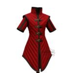 Medieval Gambeson Red With Black Leather Trim