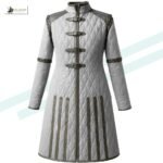 Medieval Padded Gambeson Costume Full Sleeve With Brown Leather Trim